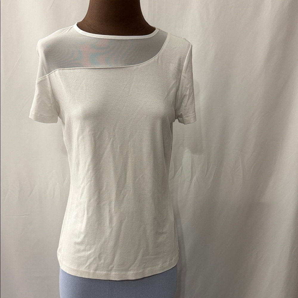 Anatomie Classic White Short-Sleeve Tee with Sheer Yoke size M